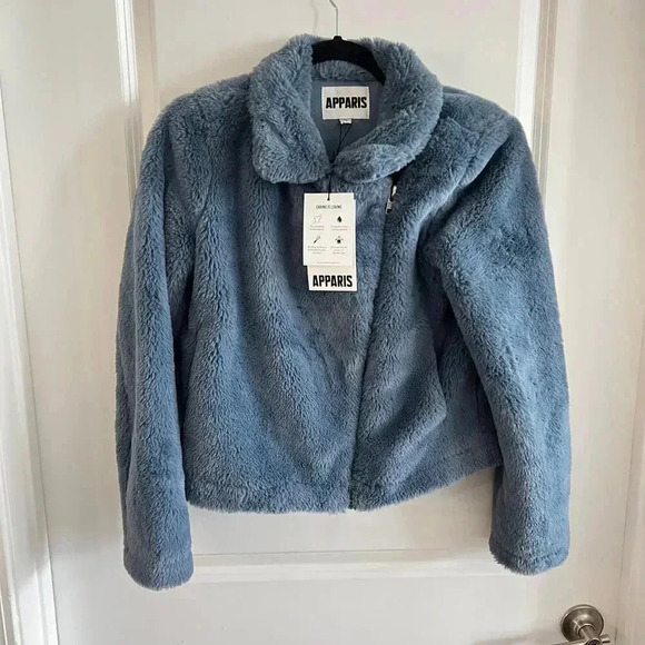852 NEW Apparis Tukio Faux Fur Jacket in Steel Blue Size XS - Picture 2 of 6
